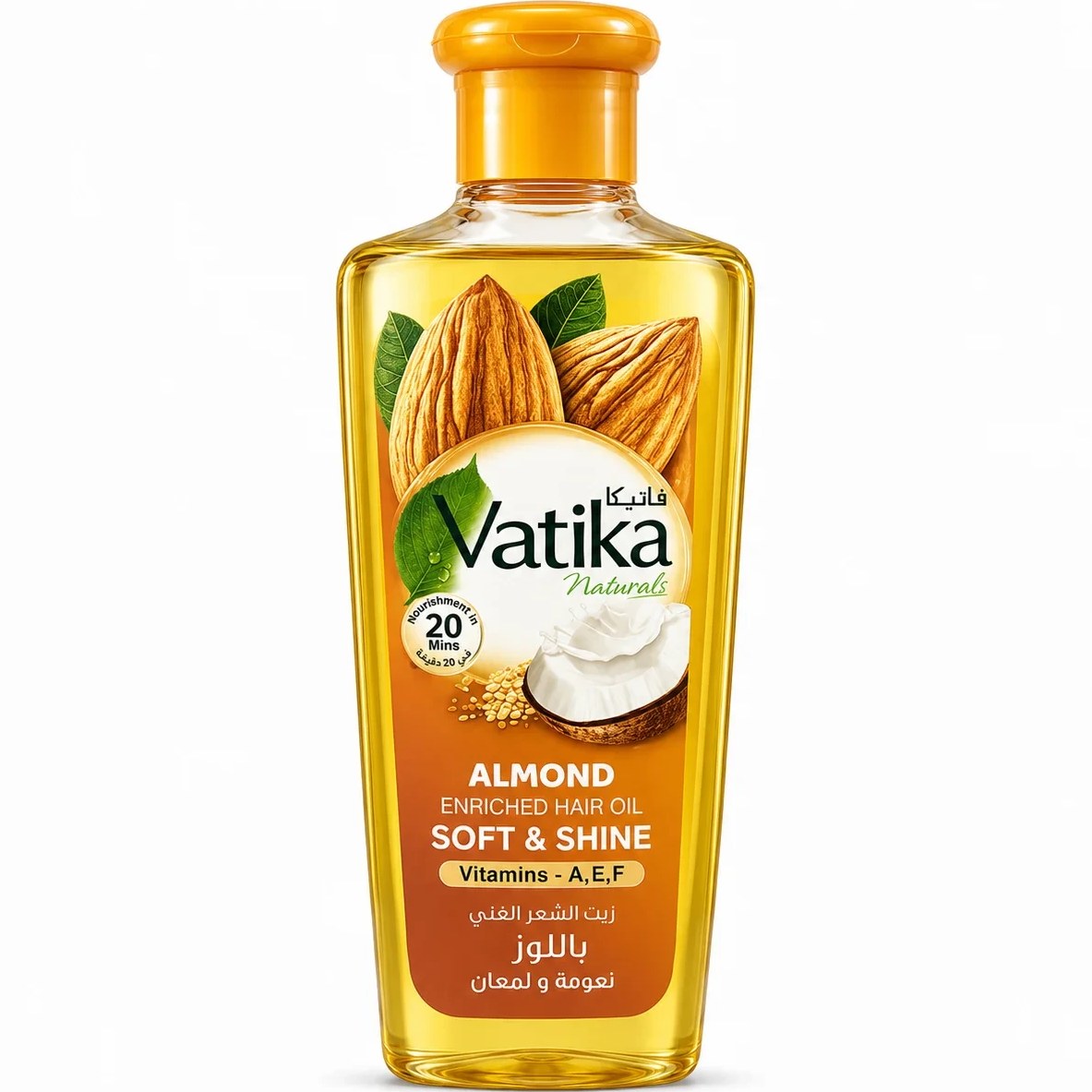 روغن موی نرم کننده و درخشان کننده بادام واتیکا Vatika Almond Soft Shine حجم 200 میلی لیتر