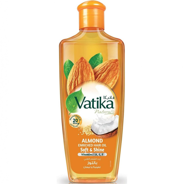 روغن موی نرم کننده و درخشان کننده بادام واتیکا Vatika Almond Soft Shine حجم 200 میلی لیتر